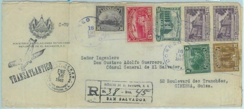 84272 - EL SALVADOR - Postal History - TRANSATLANTIC Airmail to SWITZERLAND 1946