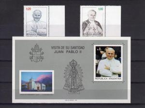 Argentina 1987 POPE JOHN PAUL II set (2)+s/s Mint (NH) YT 1562-63