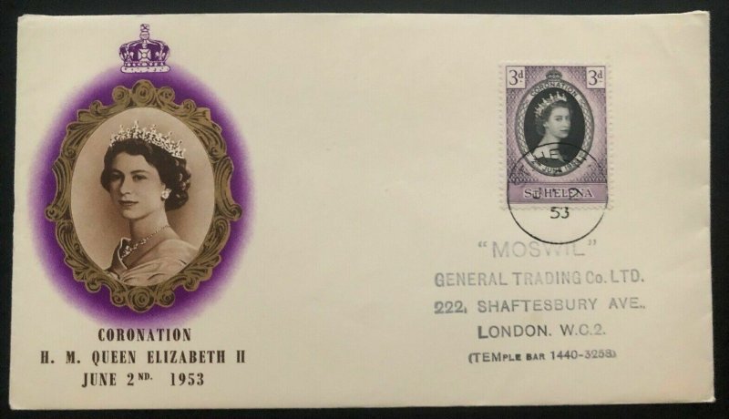 1953 St Helena First Day Cover QE2 Queen Elizabeth coronation To London UK 