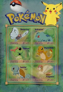 Dominica 2001 - Pokemon Bulbasaur Squirtle - Sheet of 6 Stamps Scott #2266 - MNH