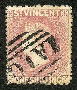 St Vincent SG20 1/- Lilac-rose Perf 11 to 12.5 x 15 Wmk Star S/ways Cat 350