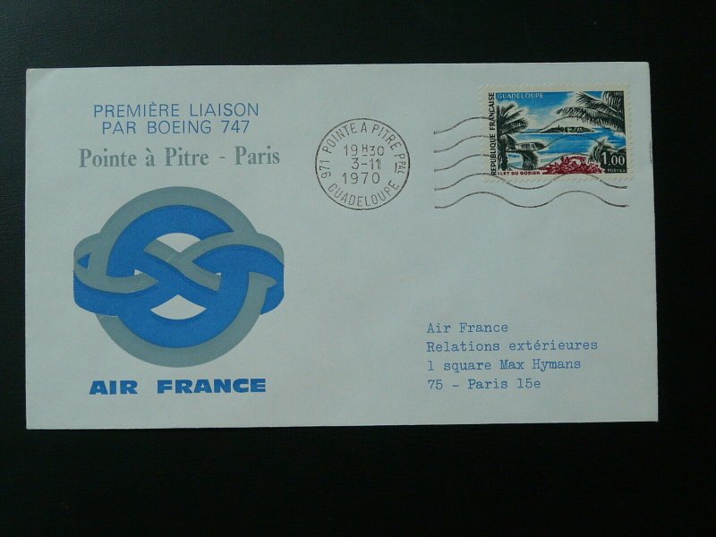 first flight cover (x2) Paris Guadeloupe Paris Boeing 747 Air France 1970