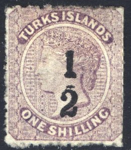 Turks Islands 1881 1/2 on 1s Violet Wmk Star SWYs Scott 15 SG 13 MLH Cat $140