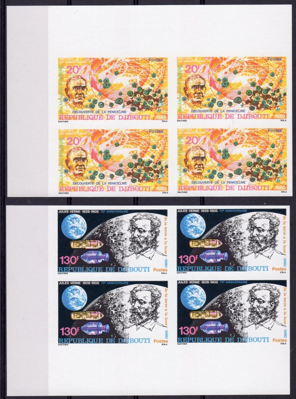 Djibouti 1980 Sc#517/518 JULES VERNE-ALEXANDER FLEMING Block of 4 IMPERFORATED