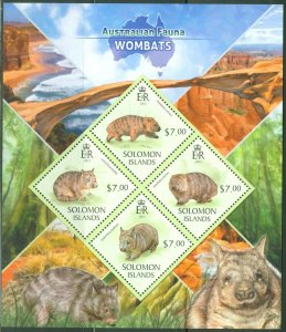 SOLOMON ISLANDS  2013 AUSTRALIAN FAUNA WOMBATS  SHEET  MINT NH