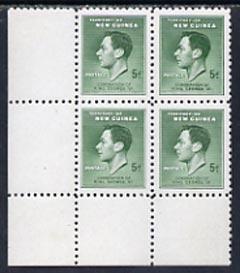 New Guinea 1937 KG6 Coronation 5d green SW corner block o...