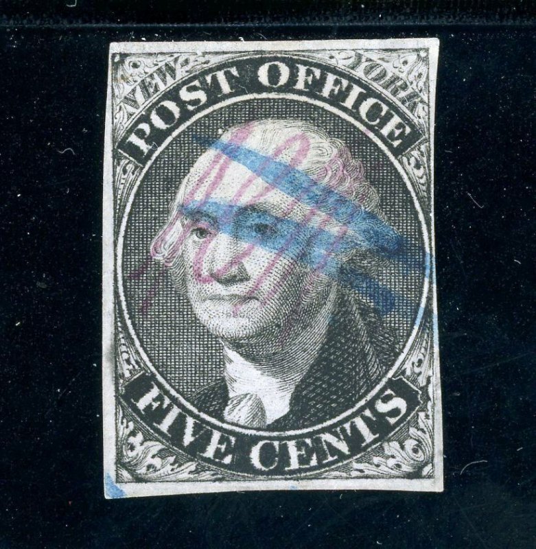 USAstamps Used US 1845 Washington Scott 9X1 ACM Connected Blue Pen Cancel +Cert
