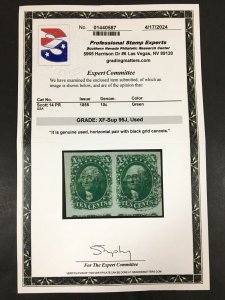 MOMEN: US STAMPS #14 IMPERF PAIR USED PSE GRADED CERT XF-SUP 95J LOT #89701