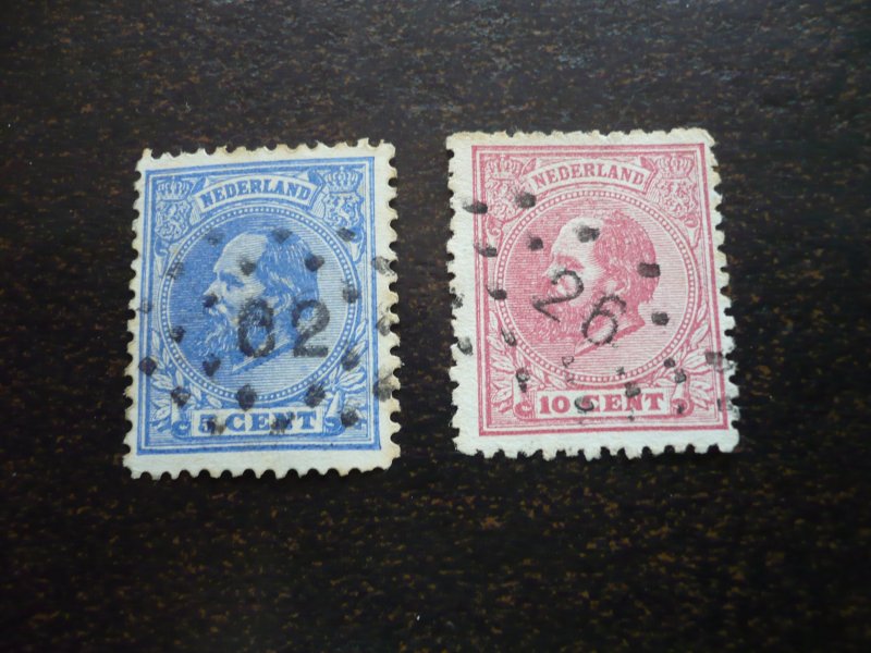 Stamps - Netherlands - Scott# 23, 25 - Used Partial Set of 2 Stamps