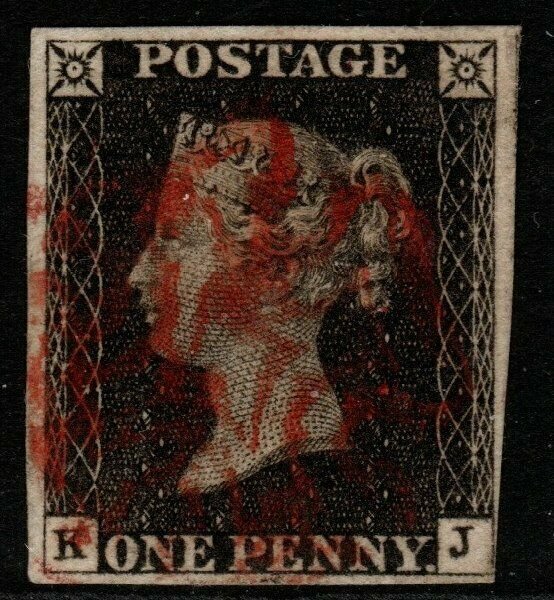GB SG2 PLATE 3 1840 1d BLACK KJ 4 MARGINS USED