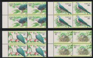 Tokelau Birds WWF Pacific Imperial Pigeon 4v Blocks of 4 Margins 1995 MNH