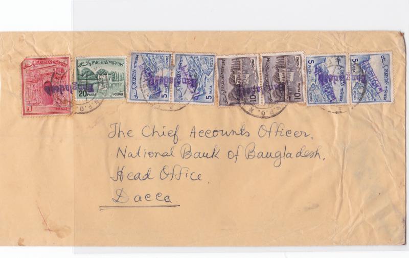 bangladesh early  overprint stamps on commercial stamps cover ref r15585