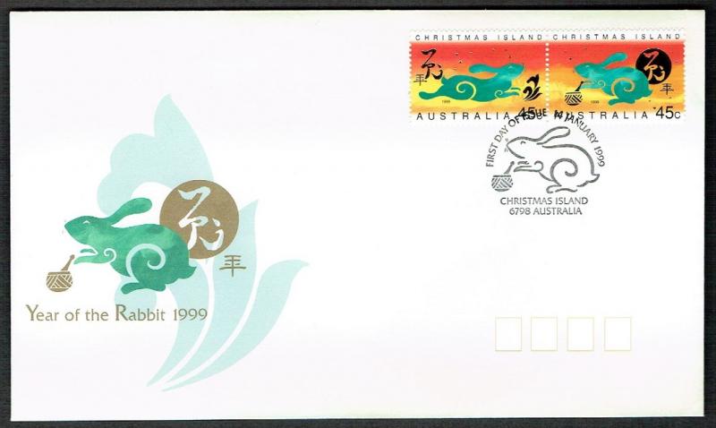 Christmas Is. Chinese New Year 'Year of the Rabbit' 2v FDC SG#466-467