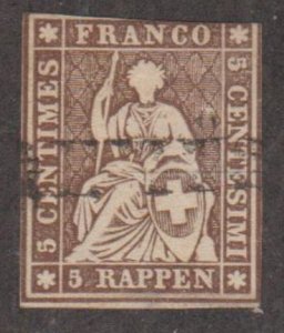 Switzerland Scott #20 Stamp - Used Single