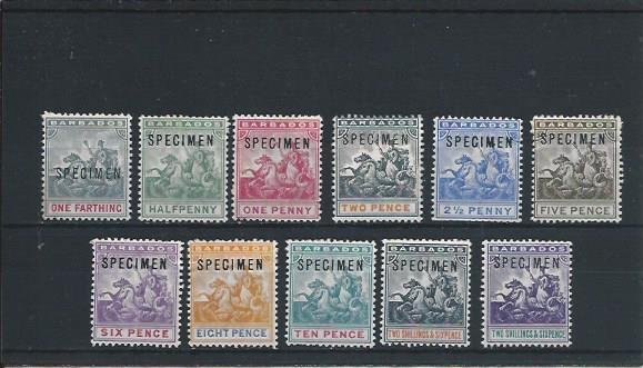 BARBADOS 1892-1903 SET OF ELEVEN OVERPRINTED SPECIMEN MM SG 105s/115s CAT £275