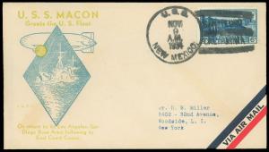 11/9/34 USS MACON GREETS THE FLEET, Blue Cachet by the LACC, USS NEW MEXICO CxL