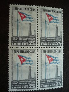 Stamps - Cuba - Scott# C41-C43,E13 - Mint Hinged Set of 4 Stamps in Blocks of 4