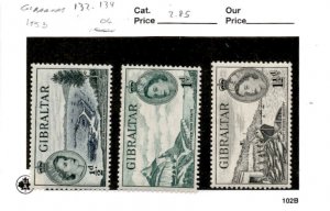 Gibraltar, Postage Stamp, #132-134 Mint Hinged, 1953 (AB)