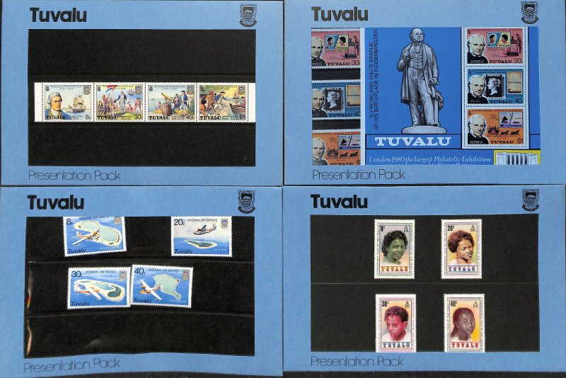 Tuvalu Post Office Presentation Packs, 21 Different, #38-150, 1970-1981 Mint NH