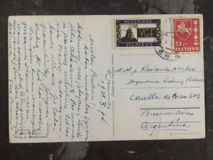 1938 Lithuania Vilniaus Label Tied Picture Postcacover To Buenos Aires Argentina