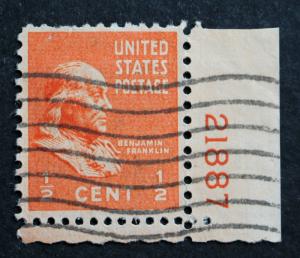 US Stamp Sc# 803 Used Plate Number Single 1938