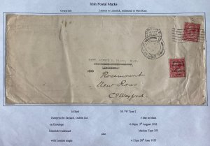 1922 London England mixed Franking Cover to capt Alfred place Limerick Ireland