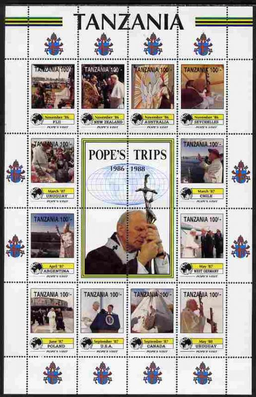Tanzania 1992 Pope's Visits 1986-88 perf sheet of 16 cont...
