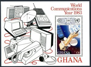 Ghana 840, MNH. Mi 988 Bl.101. World Communication Year WCY-1983. Satellites.