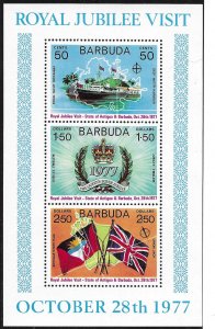 Barbuda Royal Jubilee Visit Souvenir Sheet of 1977, Scott 304a MNH