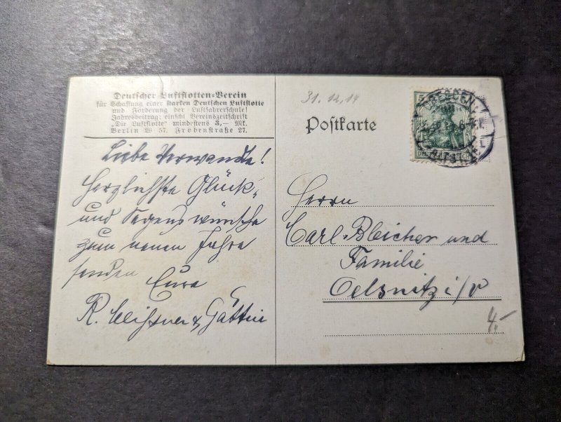 1917 Germany Zeppelin Postcard Cover Dresden to Oelsnitz