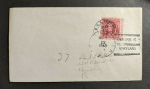 1940 USS Broome Navy Cover to Harrisburg PA Annapolis Maryland Cancel