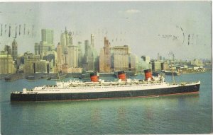 1964 CHERBOURG MANCHE PAQUEBOT ppc CUNARD RMS QUEEN MARY New York