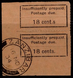 ZANZIBAR GV SG D9 + D9a, 18c ERROR, FINE USED/UNUSED. Cat £120. CENT.S for CENTS