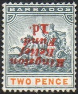 Barbados 1907 1d on 2d Kingston Relief Fund MH