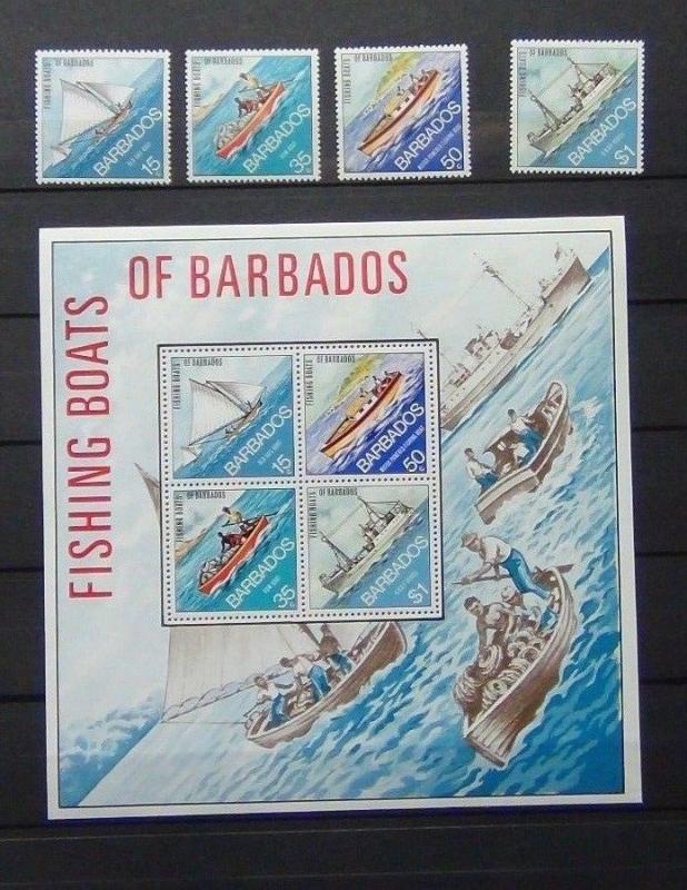 Barbados 1974 Fishing Boats of Barbados set and Miniature Sheet MNH