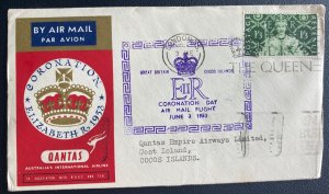 1953 London England FDCCover To Cocos  Island Queen Elizabeth II Coronation