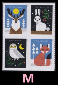 US 5822-5825 5825a Winter Woodland Animals forever block (4 stamps) MNH 2023