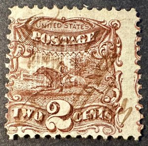 US # 113 Post Horse and Rider 2c  1869 used CV $90.