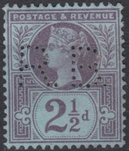 Great Britain Sg201 2.5d Purple/Blue Unused Perfin RB Cv 25