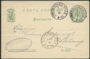 LUXEMBOURG 1887 5c postcard used to Differdange............................42466