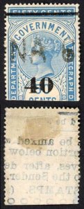 Ceylon BFT46 40c  (Type T41) on 50c Blue Telegraph Cat 4 pounds