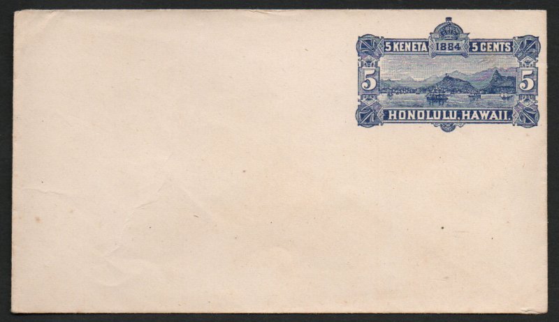 US #Hawaii U4 VF/XF FULL ENVELOPE, mint, 5c Blue, fresh color, SELECT!