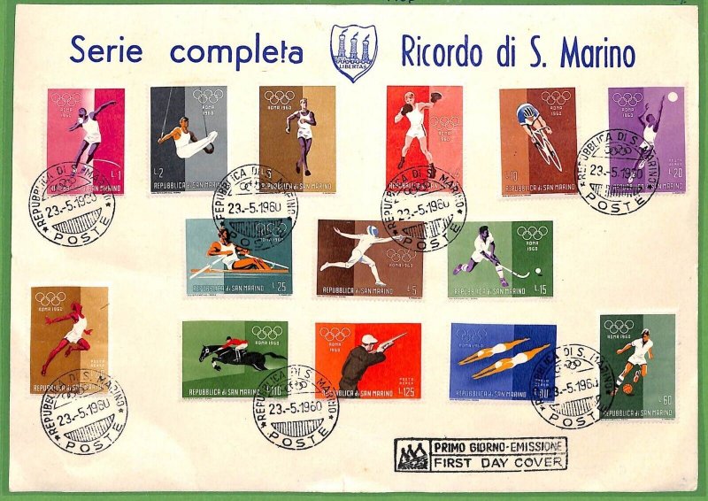 ZA1601 - SAN MARINO Postal History - FDC DAY ONE COVER OLYMPIC GAMES 1960-