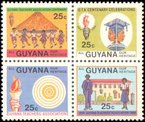 Guyana #825a, Complete Set, Block of 4, 1984, Never Hinged