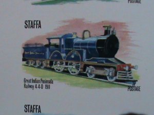 ​STAFFA-SCOTLAND -PROMOTION WORLD FAMOUS TRAINS-IMPERF MNH S/S -EST.$14 VF