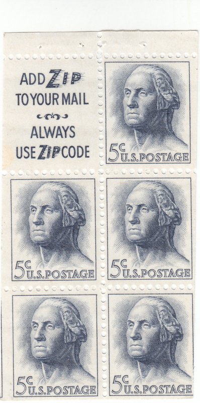 Scott# 1213a - 5c blue gray - perf 11x10.5 -  booklet pane of 5 + label - MNH