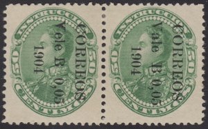 Venezuela 1904 5c on 50c Green, Vele error. LM Mint pair. Scott 230a, SG 310a