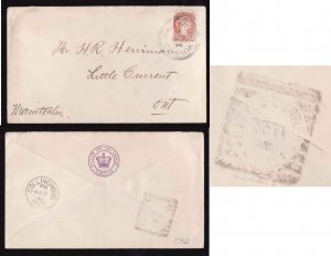 Canada-covers #2574-3c(2) Small Queen-B/S Little Current, Ont squared circle-Oc