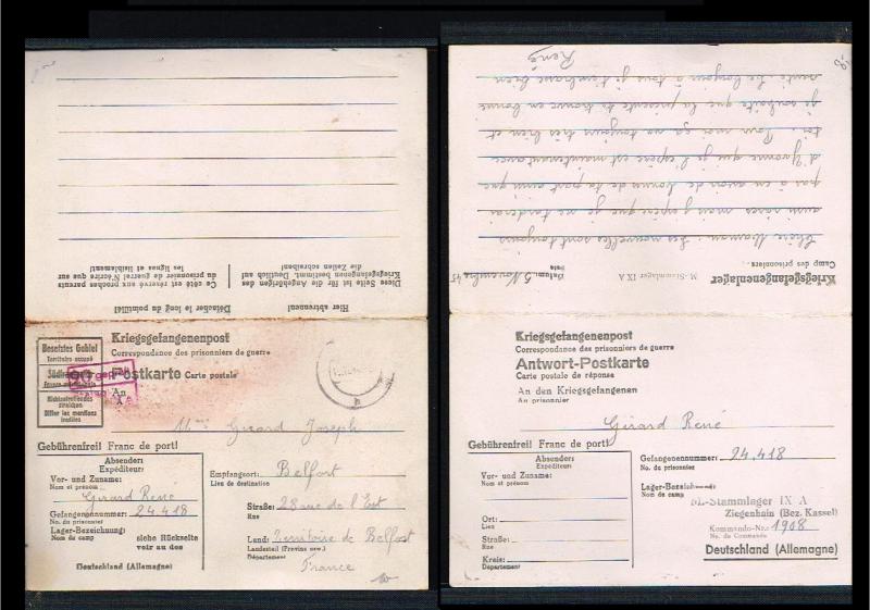 1945 - Allied Occupation Card - Kriegsgefangenenpost to Belfort (FR) [B03_050]