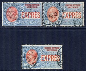 ITALY 1908 E6-E8, U SPECIAL DELIVERY - COMPLETE SET cv$174.50  *Bay Stamps*